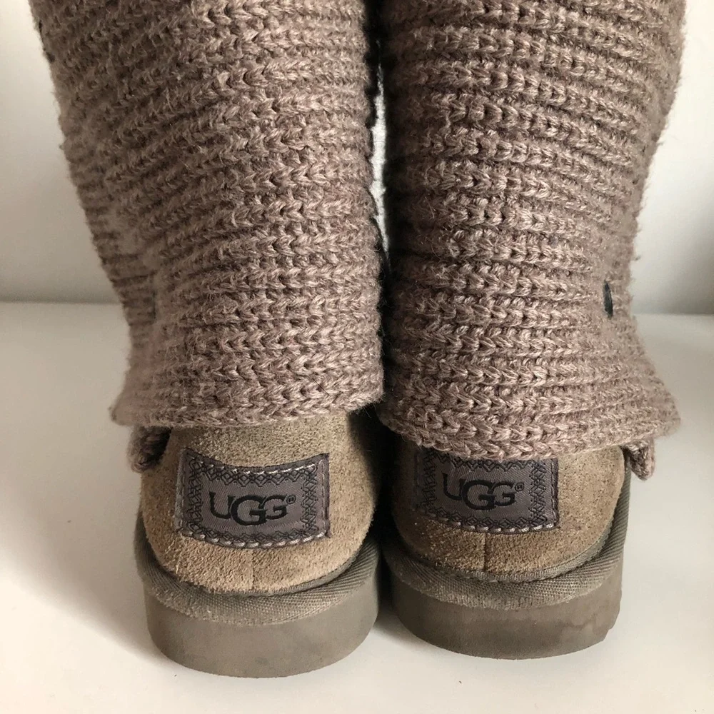 UGG Cardy Taupe Sweater Boots with Button Detail
